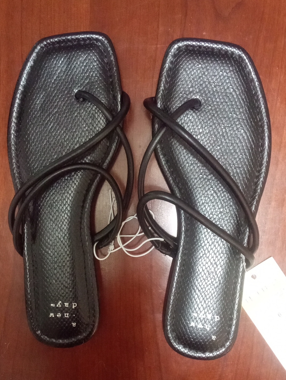 A New Day Black Strappy Square-Toe Sandals NWT $35 Ansley